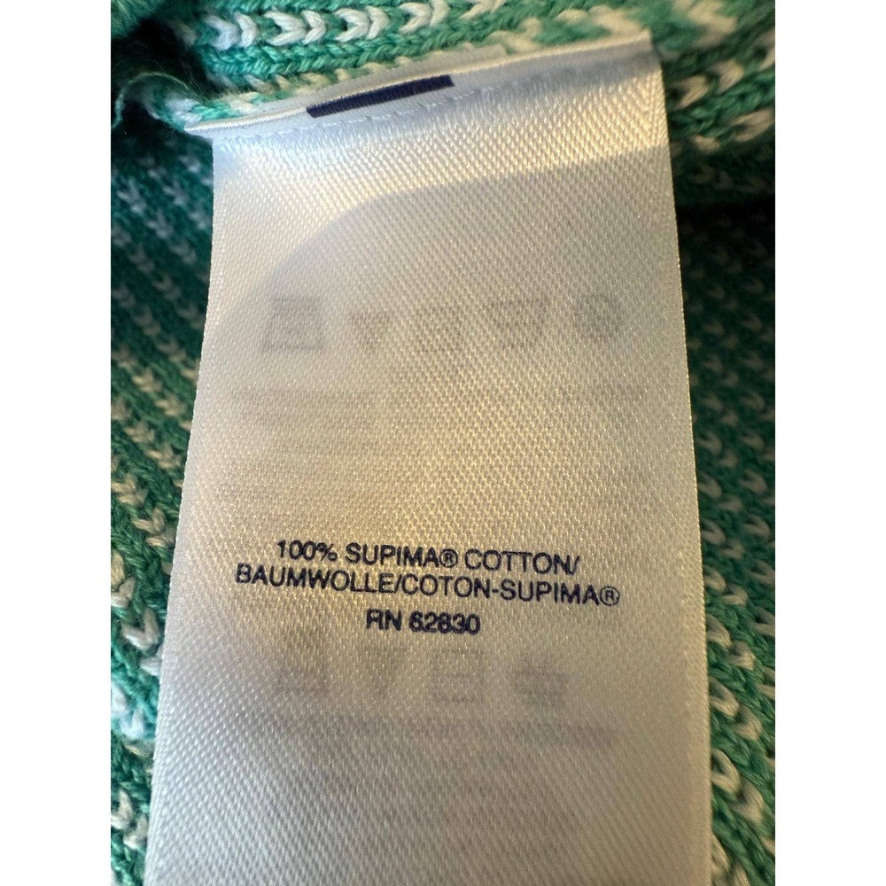 Lands' End Men's XL V-Neck Sweater 100% Supima Cotton Green White Birdseye Knit - Picture 3 of 6